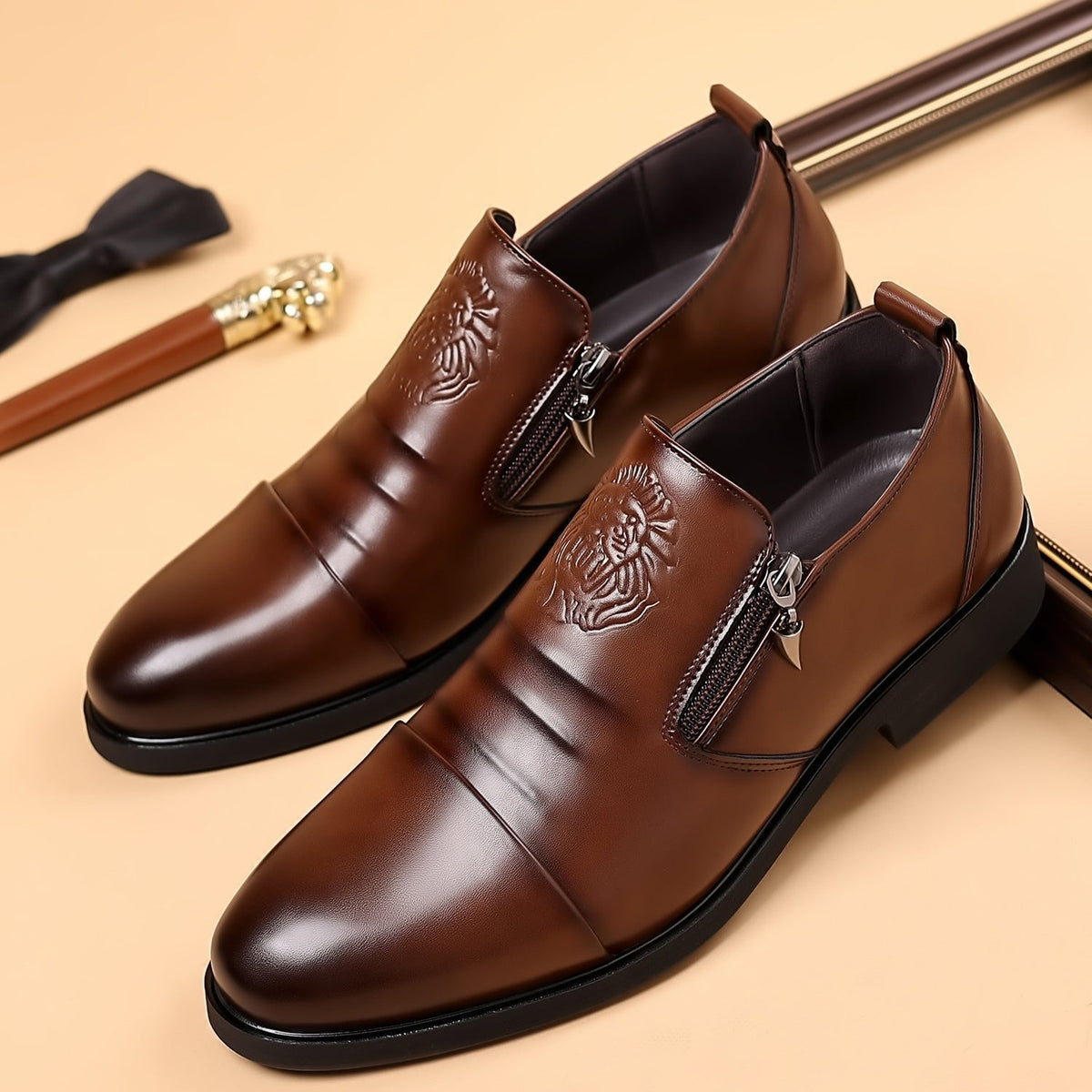 Italian Hand-embossed Zipper Leather Short Boots