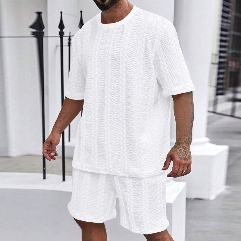 Men’s Breathable Textured T-Shirts Shorts Set – Lightweight Summer Comfort Fit
