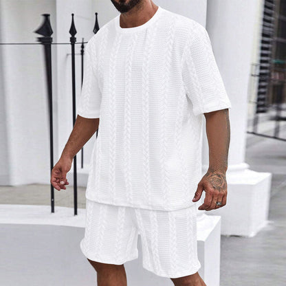 Men’s Breathable Textured T-Shirts Shorts Set – Lightweight Summer Comfort Fit