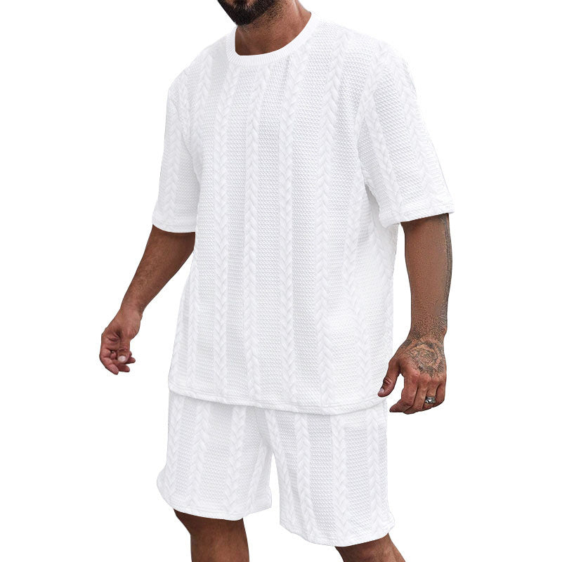 Men’s Breathable Textured T-Shirts Shorts Set – Lightweight Summer Comfort Fit