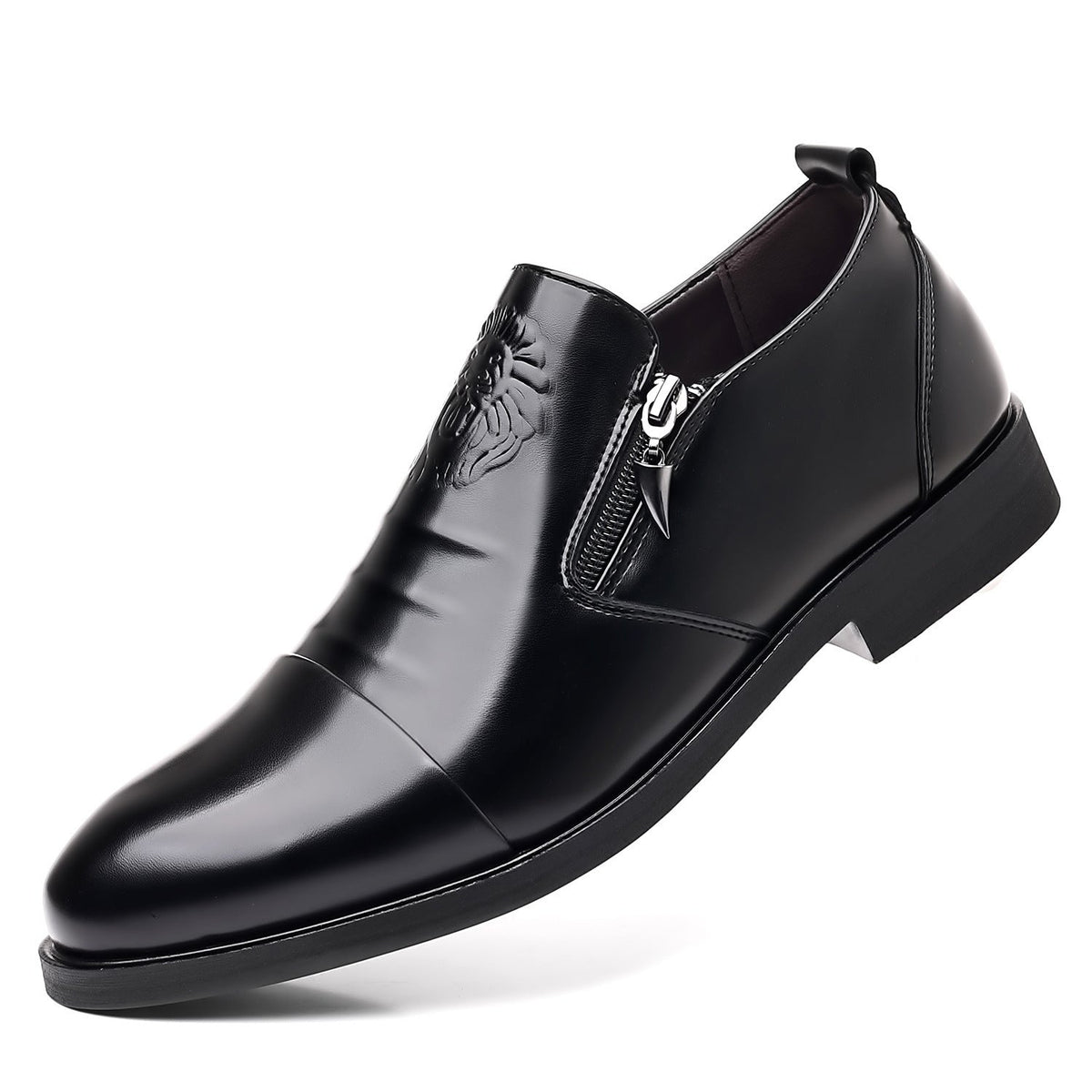 Italian Hand-embossed Zipper Leather Short Boots