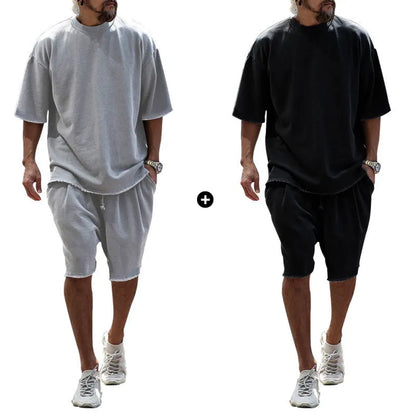 Men's Casual Solid Color Two-Piece Shorts Set
