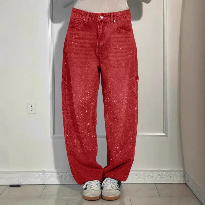 Women's Casual Rhinestone Loose Harem Jeans