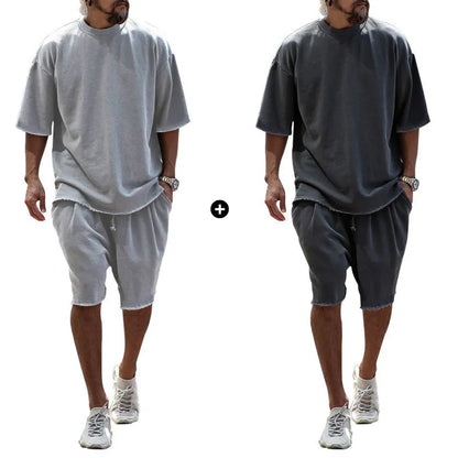 Men's Casual Solid Color Two-Piece Shorts Set