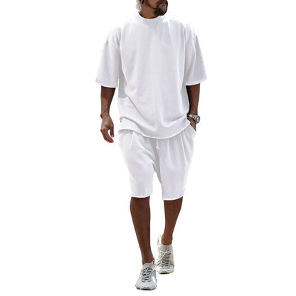 Men's Casual Solid Color Two-Piece Shorts Set