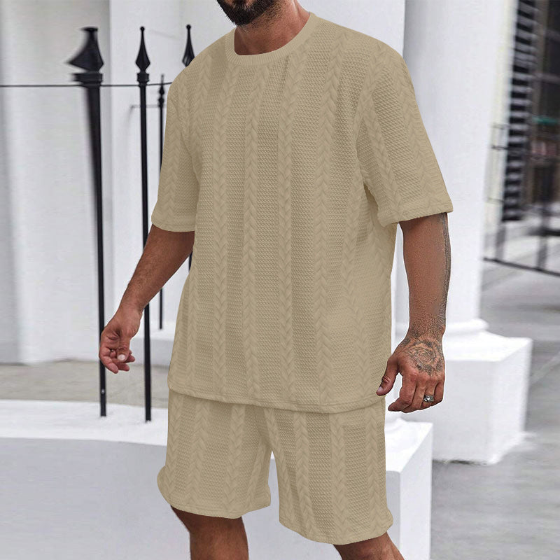 Men’s Breathable Textured T-Shirts Shorts Set – Lightweight Summer Comfort Fit
