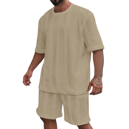 Men’s Breathable Textured T-Shirts Shorts Set – Lightweight Summer Comfort Fit