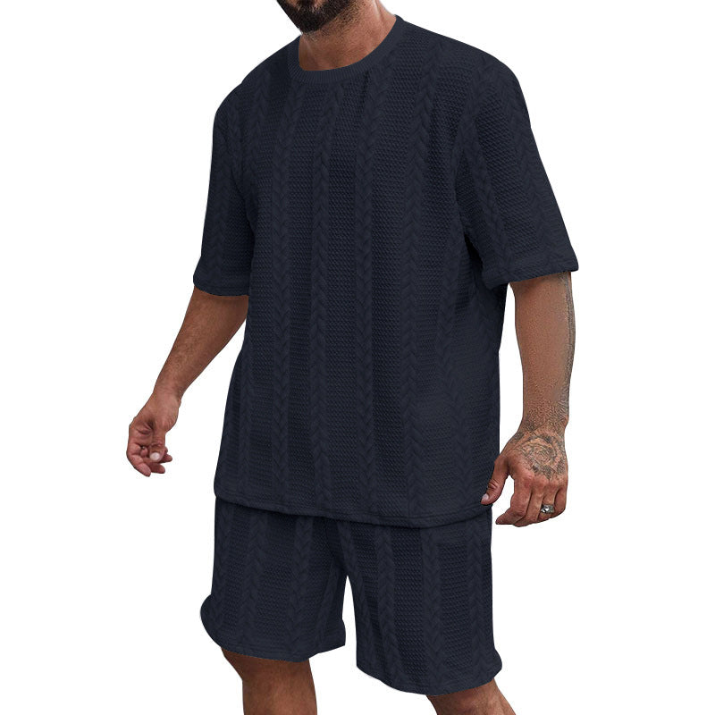 Men’s Breathable Textured T-Shirts Shorts Set – Lightweight Summer Comfort Fit