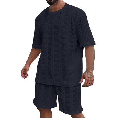 Men’s Breathable Textured T-Shirts Shorts Set – Lightweight Summer Comfort Fit