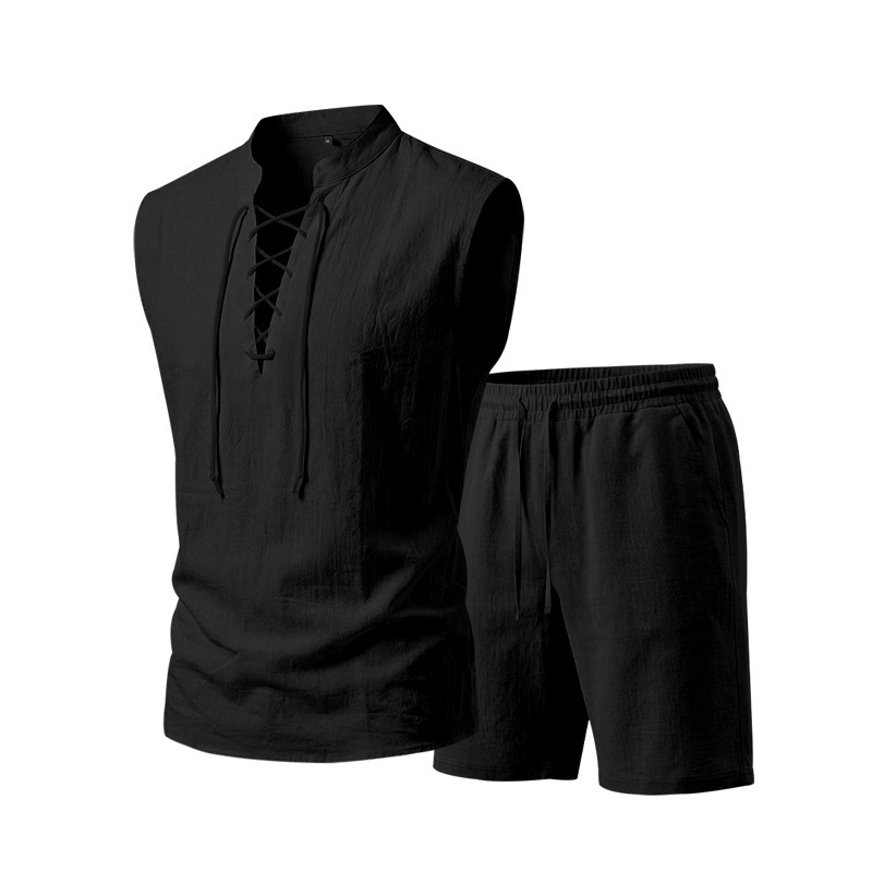 🧵 LIMITED-TIME 49% OFF! ✨ Men's Linen Sleeveless Set – Top & Shorts, Lace-Up, 7 Colors ☀️