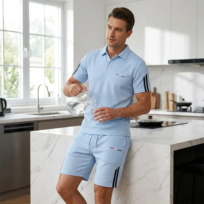 Men's Casual Short-Sleeve Shorts Set