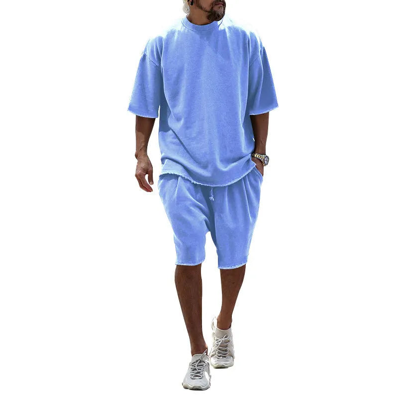 Men's Casual Solid Color Two-Piece Shorts Set
