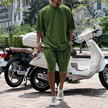 Men's Casual Solid Color Two-Piece Shorts Set