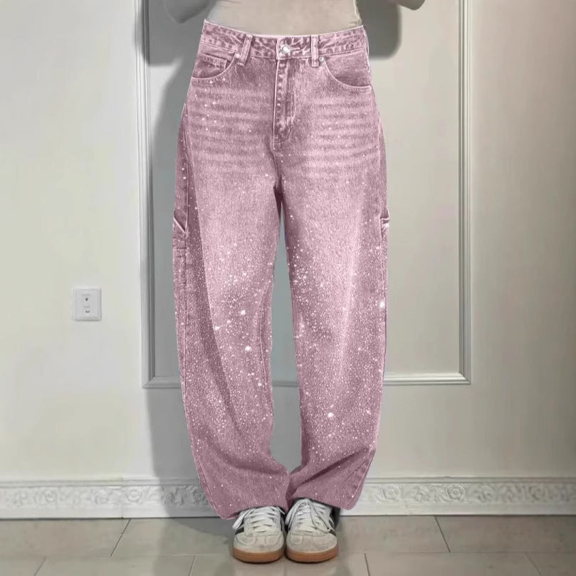 Women's Casual Rhinestone Loose Harem Jeans