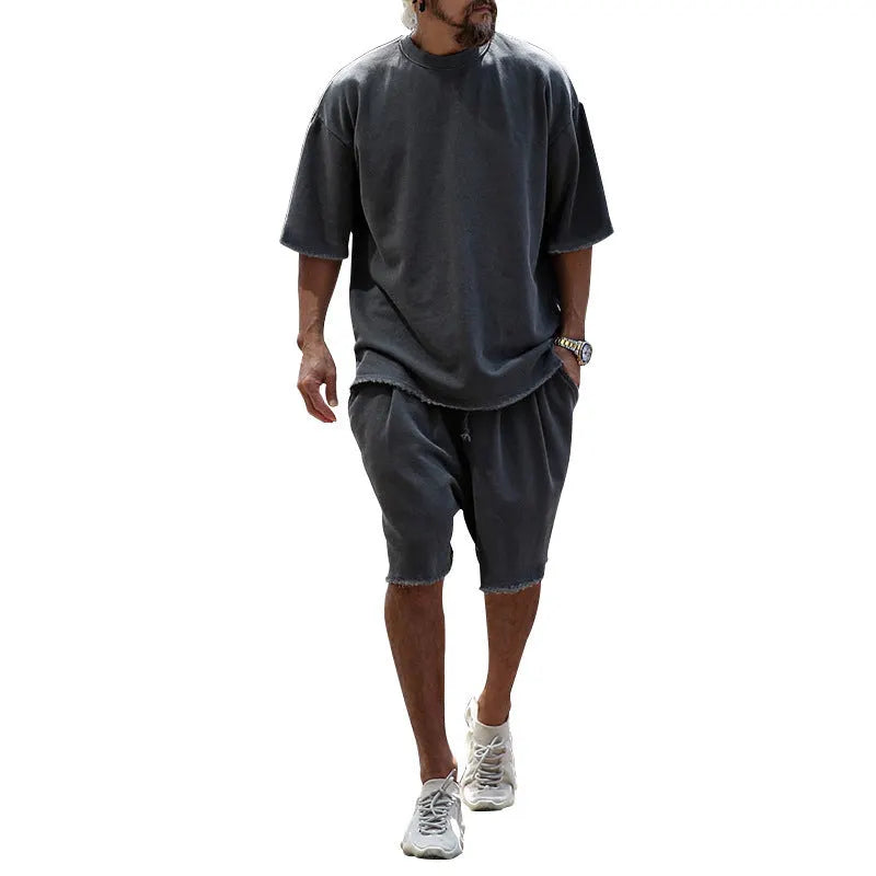 Men's Casual Solid Color Two-Piece Shorts Set