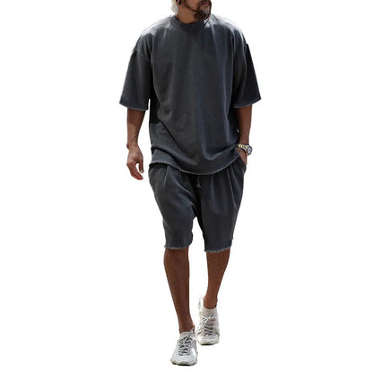 Men's Casual Solid Color Two-Piece Shorts Set