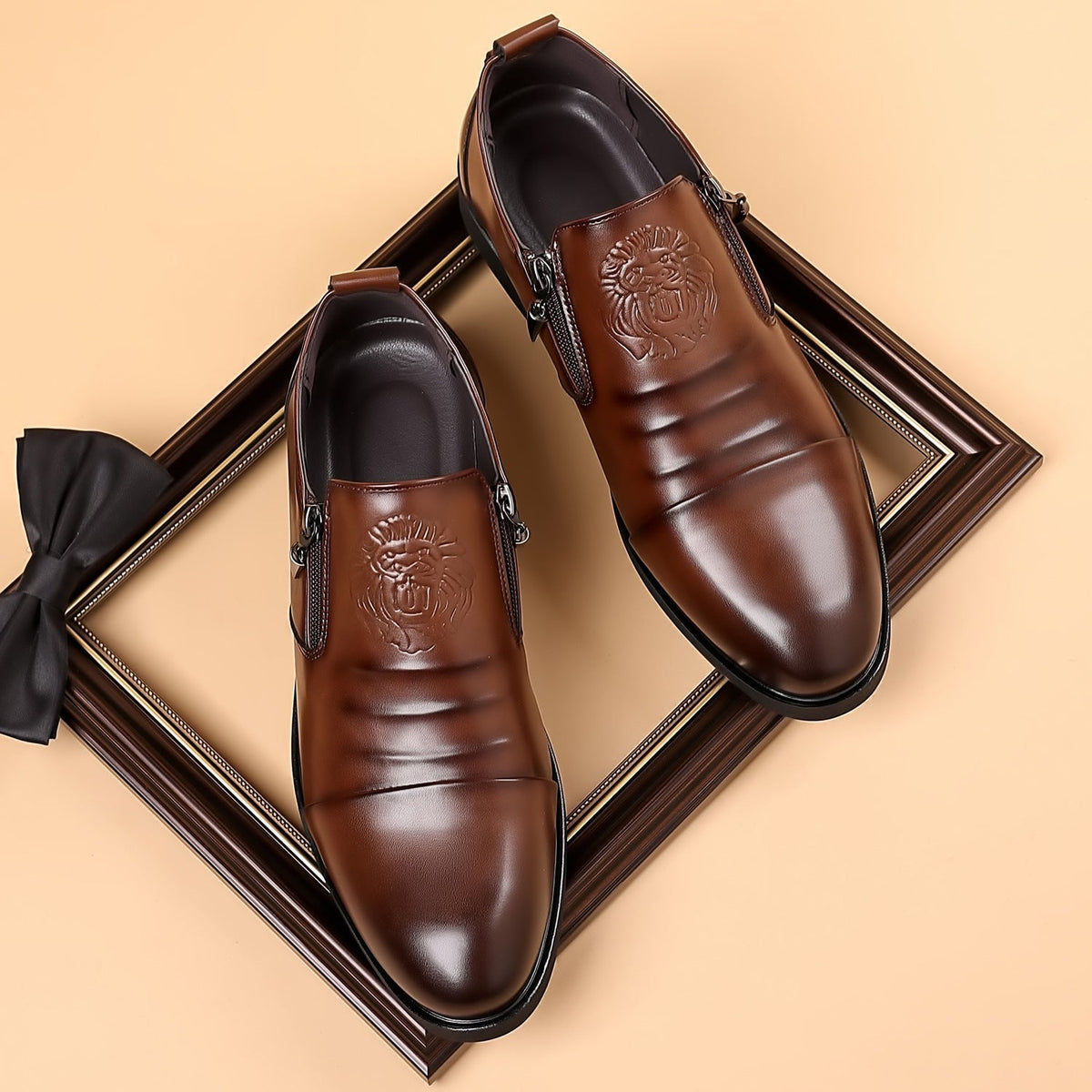 Italian Hand-embossed Zipper Leather Short Boots