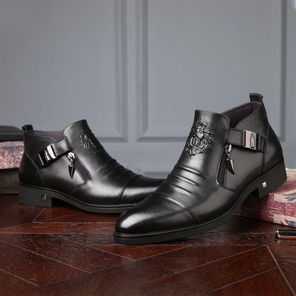 Italian Hand-embossed Zipper Leather Short Boots