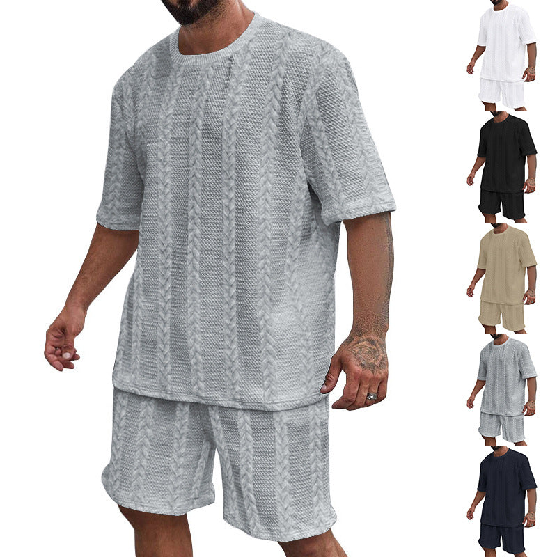 Men’s Breathable Textured T-Shirts Shorts Set – Lightweight Summer Comfort Fit