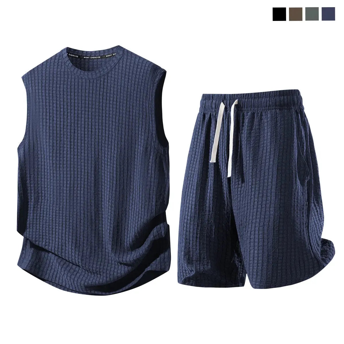 Men's 2-Piece Waffle Knit Sports Set | Sleeveless Tank Top & Drawstring Shorts