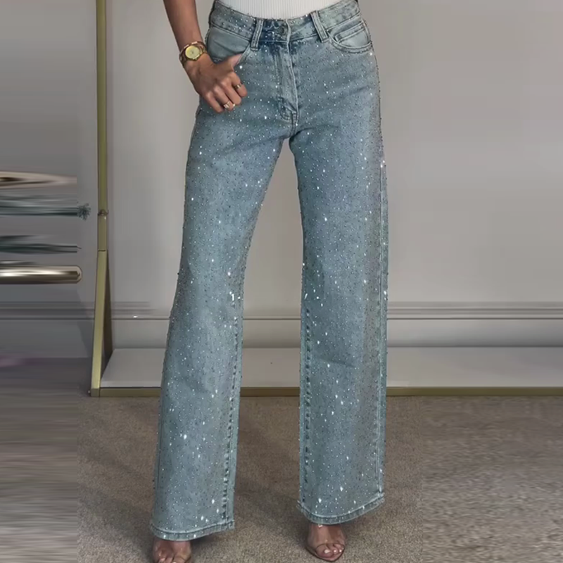🔥Straight leg jeans with rhinestones